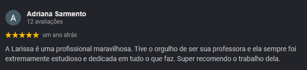 Depoimento de Adriana Sarmento no Google